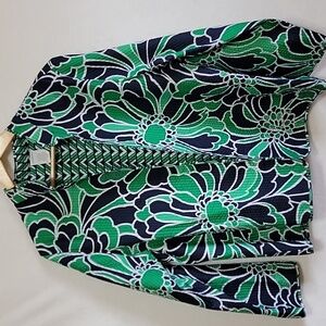 Alfred Dunner Reversible Geometric Floral‎ Blazer, Green/Blue, Size 14, NWT